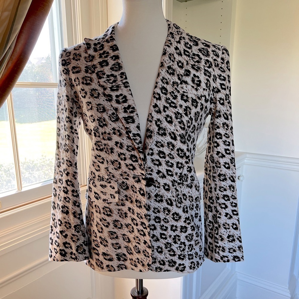 JOIE ANILAH LEOPARD PRINT TAILORED Linen BLAZER BACK VENT POCKETS SIZE 2 EUC